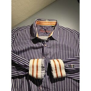 Robert Graham x Tailored Fit 2XL Long Sleeve Button Up Purple Stripe